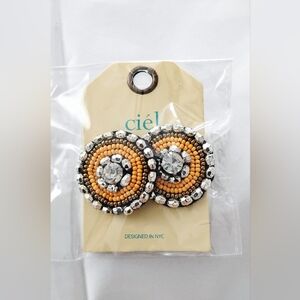 Ciel Beaded Crystal Statement Earrings - Yellow & Silver
